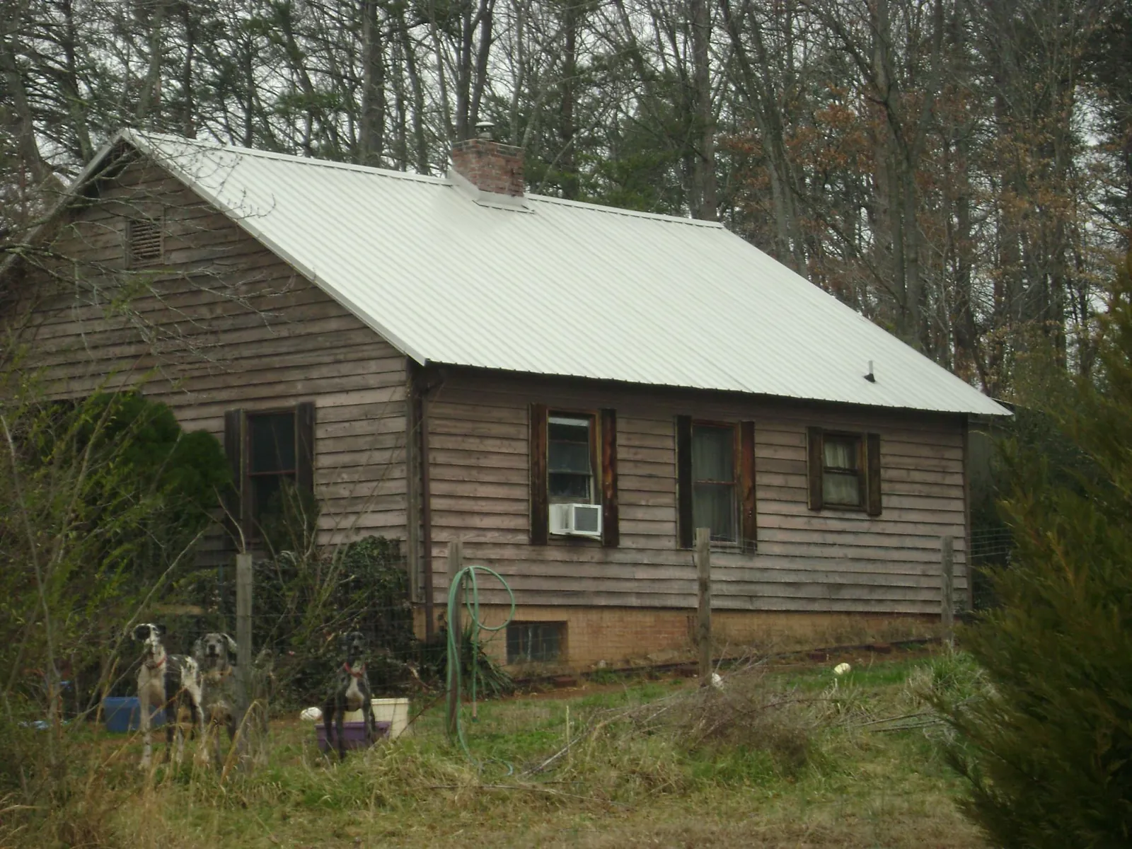 White metal roof on an old wood sided farmhouse, from a Metal Roof Installation job in Pescadero